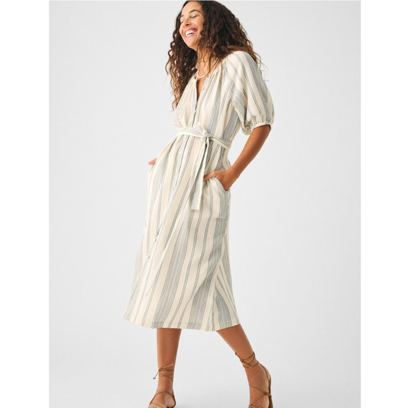 FAHERTY NWT Dream Cotton Gauze Carmel Dress in Cream Tidal Wave // S - Picture 16 of 16
